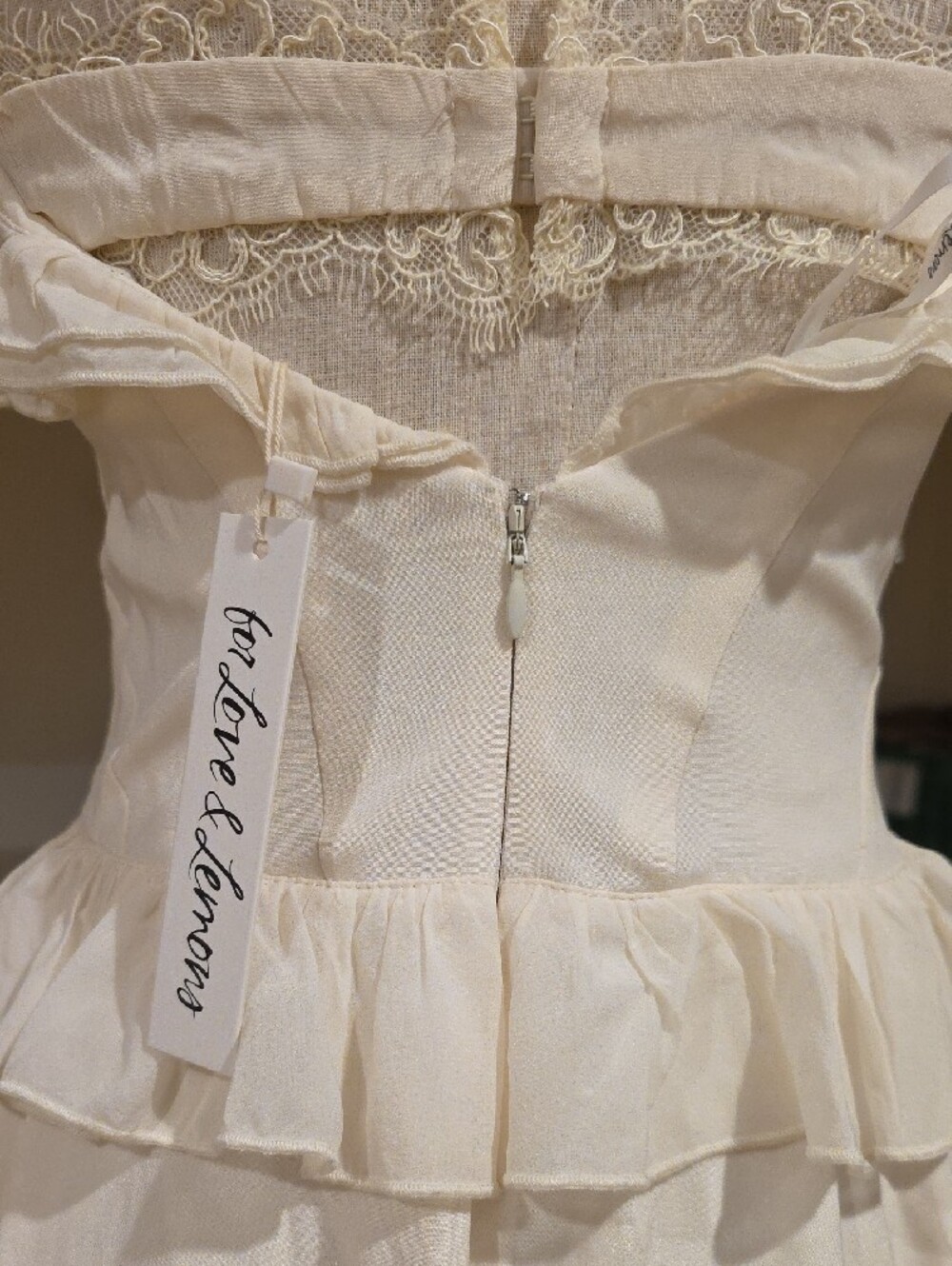 For Love & Lemons Strapless Cream Ruffle High-Low Dress - Picture 11 of 16